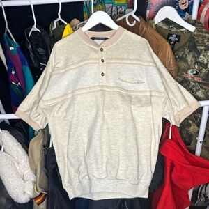 Vintage 80s Knightsbridge Cream 1/4 Button Shirt size Medium